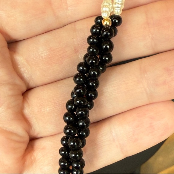 Vintage Black Beads & Faux Pearl Long Opera Length Classic Style Necklace - Picture 3 of 4